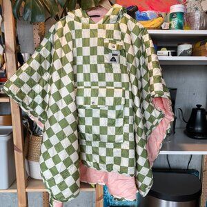 Poler Stuff Reversible Puffy Poncho - Green Checker / Peach - S/M